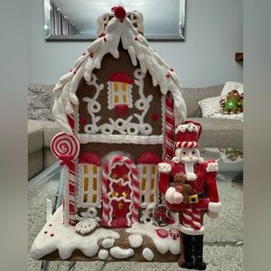 Red and White Gingerbread House & Nutcracker Ornament